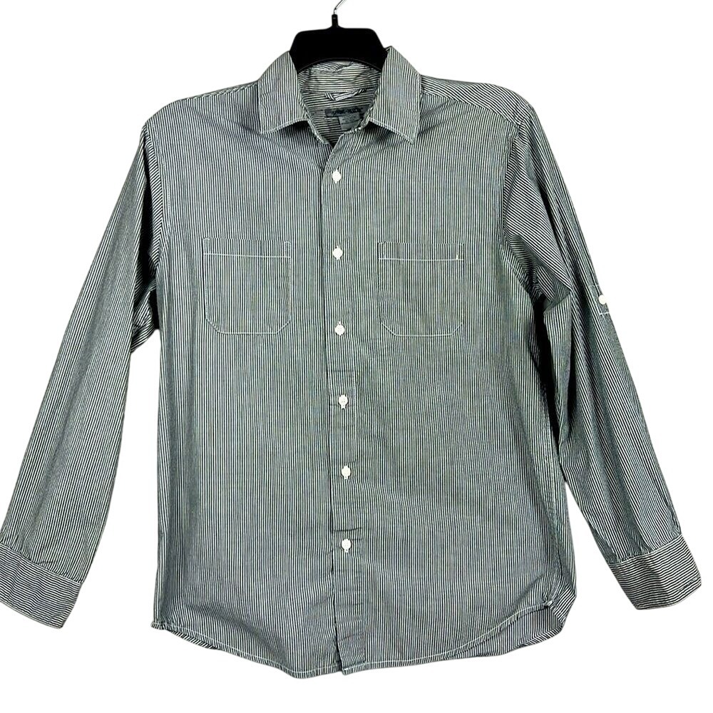 Spring + Mercer Long Sleeve Button Up Shirt‎ Mens Size Medium Dark Grey Striped